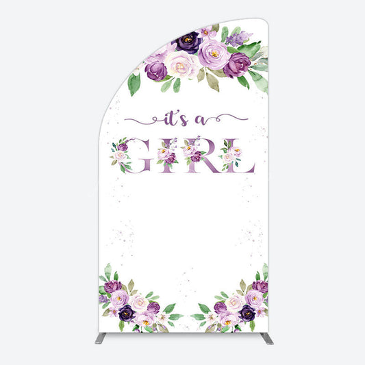Lofaris Floral Purple Series Girl Baby Shower Half Moon Arch Backdrop