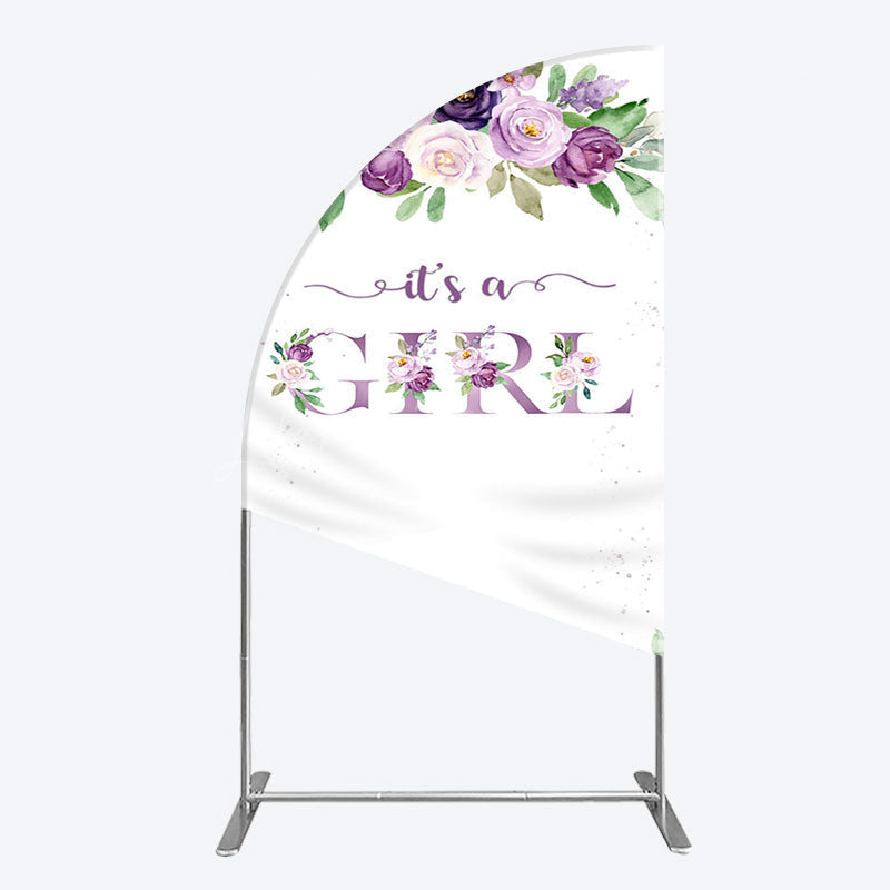 Lofaris Floral Purple Series Girl Baby Shower Half Moon Arch Backdrop