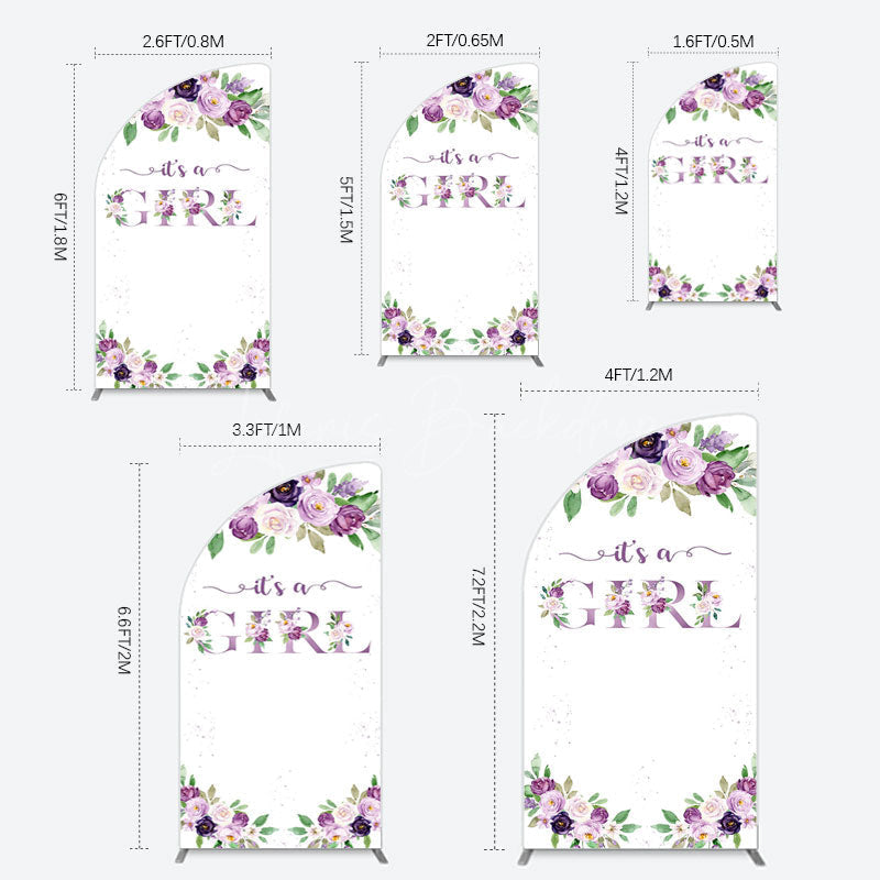 Lofaris Floral Purple Series Girl Baby Shower Half Moon Arch Backdrop