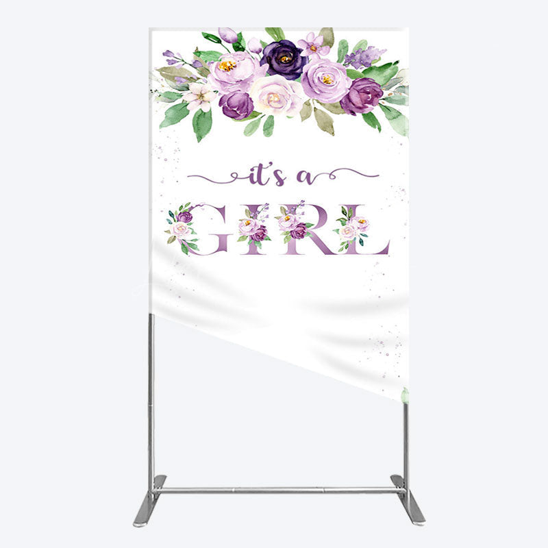 Lofaris Floral Purple Series Girl Baby Shower Rectangle Backdrop