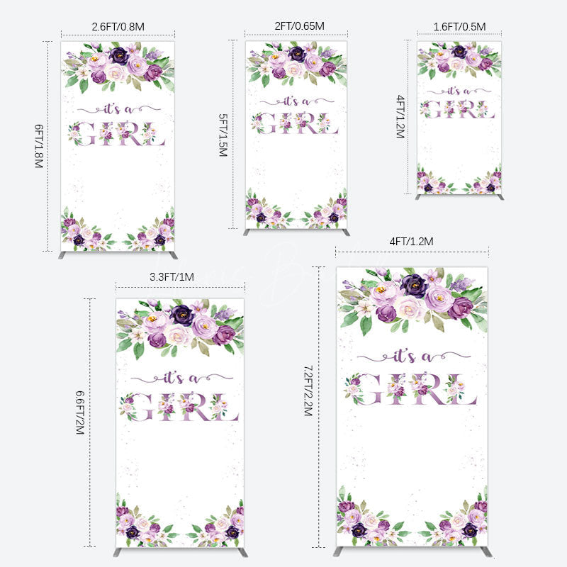 Lofaris Floral Purple Series Girl Baby Shower Rectangle Backdrop