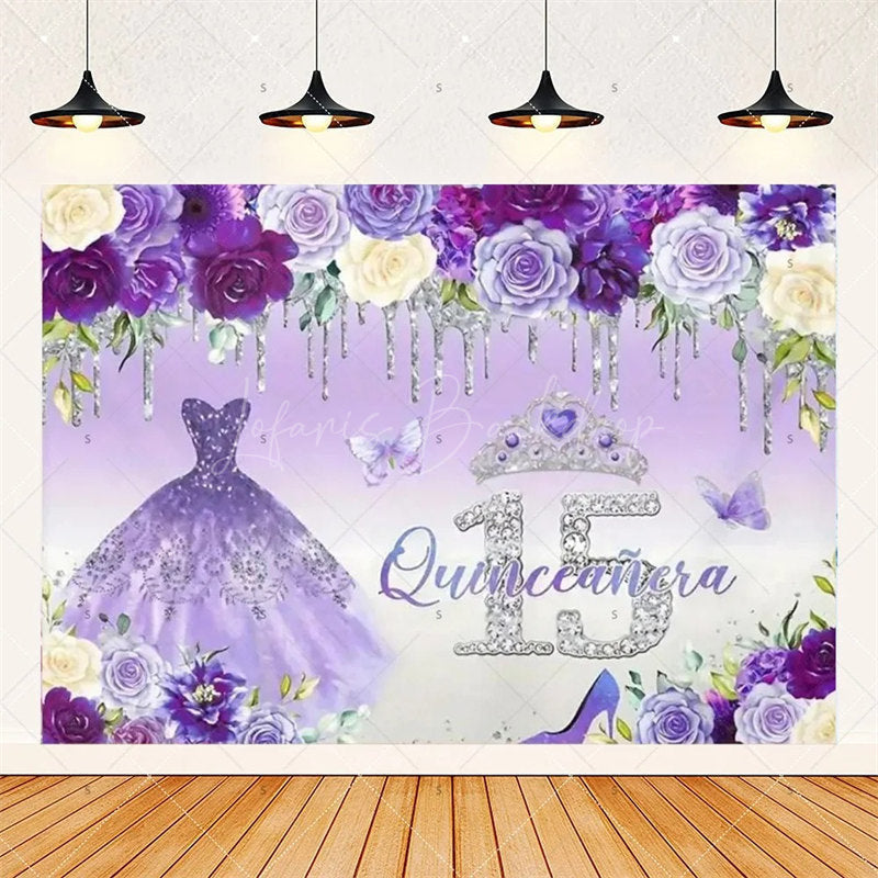 Lofaris Floral Quinceanera 15th Birthday Backdrop Elegant Princess Decor with Blossoms Pink Gold Photo Wall for Sweet Fifteen Party