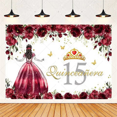 Lofaris Floral Quinceanera 15th Birthday Backdrop Elegant Princess Decor with Blossoms Pink Gold Photo Wall for Sweet Fifteen Party
