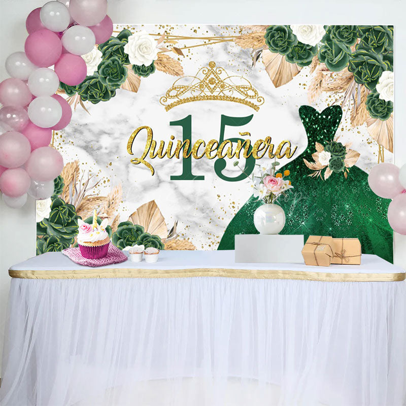 Lofaris Floral Quinceanera Green Sweet 15 Dress Backdrop