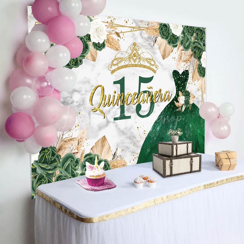 Lofaris Floral Quinceanera Green Sweet 15 Dress Backdrop