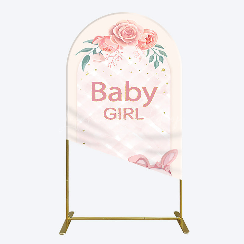 Lofaris Floral Rabbit Baby Girl Gender Reveal Arch Backdrop