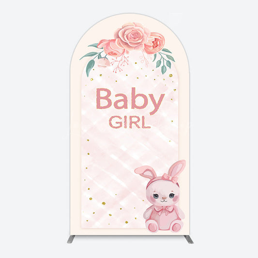Lofaris Floral Rabbit Baby Girl Gender Reveal Arch Backdrop
