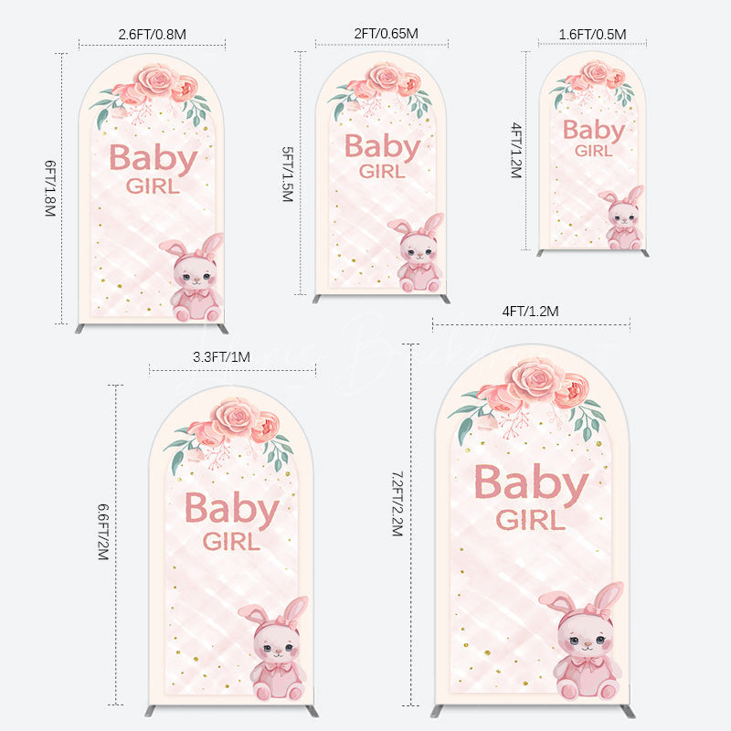 Lofaris Floral Rabbit Baby Girl Gender Reveal Arch Backdrop