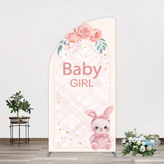 Lofaris Floral Rabbit Baby Girl Gender Reveal Half Moon Arch Backdrop