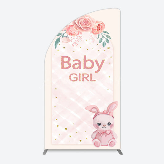 Lofaris Floral Rabbit Baby Girl Gender Reveal Half Moon Arch Backdrop