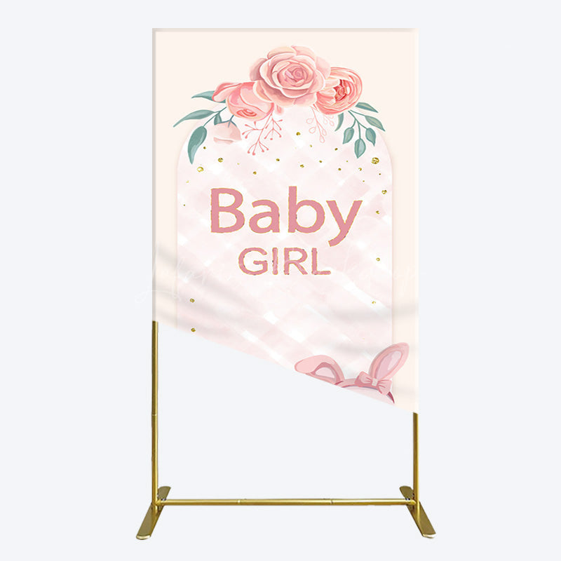 Lofaris Floral Rabbit Baby Girl Gender Reveal Rectangle Backdrop