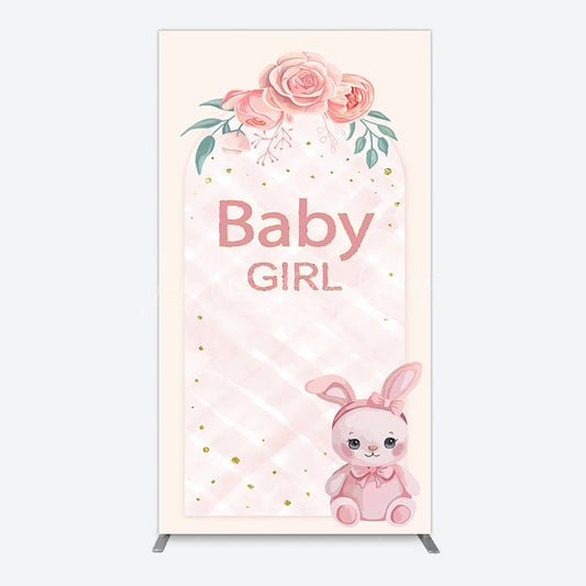 Lofaris Floral Rabbit Baby Girl Gender Reveal Rectangle Backdrop