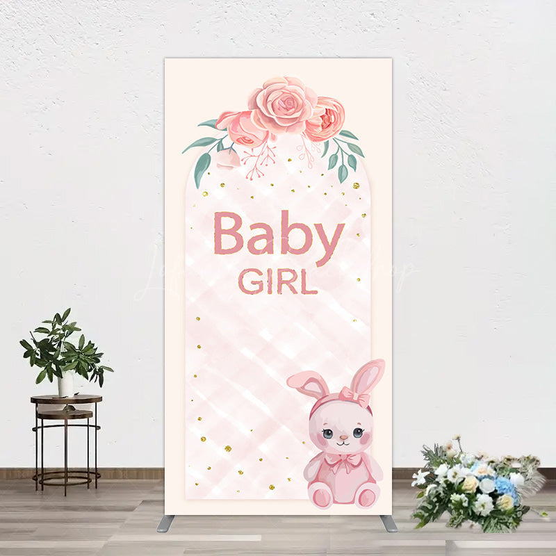 Lofaris Floral Rabbit Baby Girl Gender Reveal Rectangle Backdrop