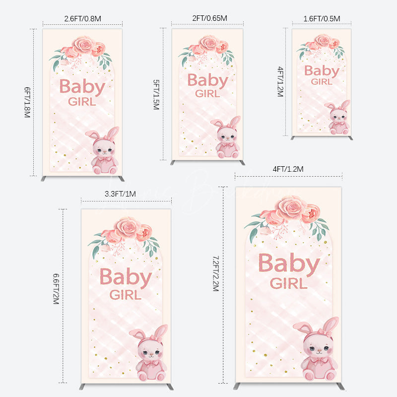 Lofaris Floral Rabbit Baby Girl Gender Reveal Rectangle Backdrop