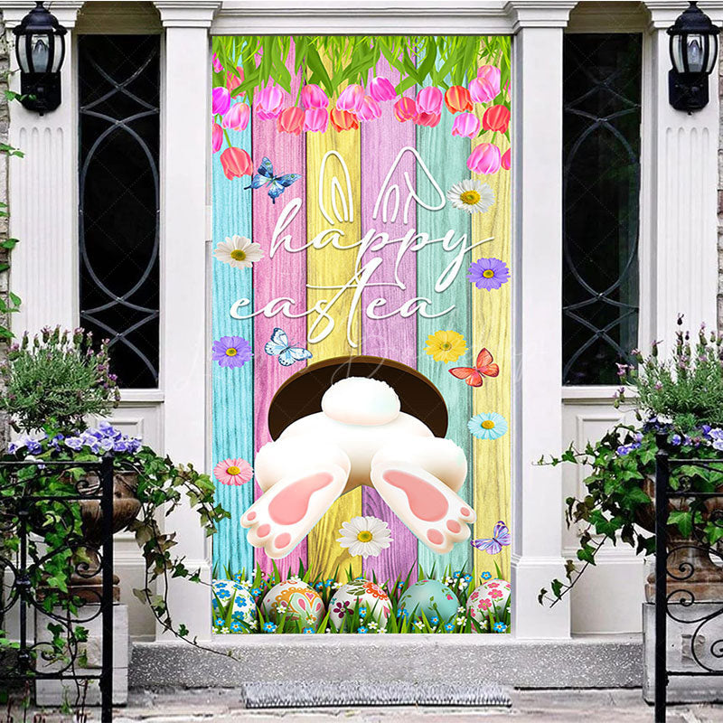 Lofaris Floral Rabbit Colorful Wood Happy Easter Door Cover
