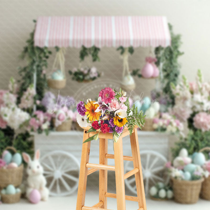 Lofaris Floral Rabbit Eggs With Trolley Easter Backdrop