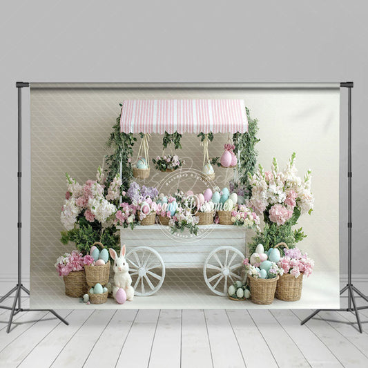Lofaris Floral Rabbit Eggs With Trolley Easter Backdrop