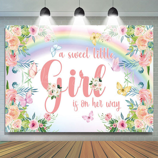 Lofaris Floral Rainbow Butterfly Girl Baby Shower Backdrop