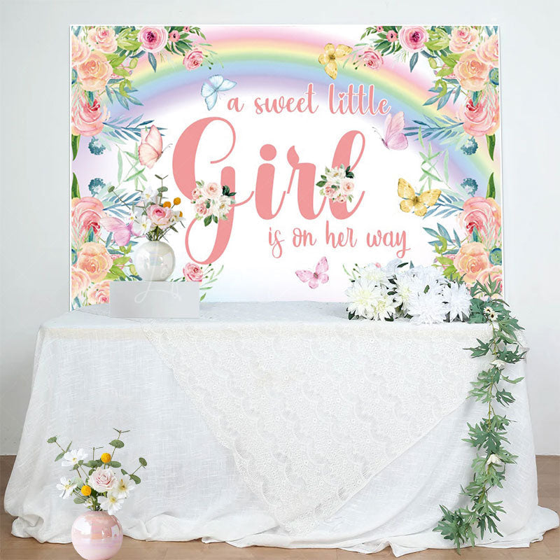 Lofaris Floral Rainbow Butterfly Girl Baby Shower Backdrop