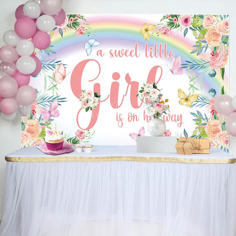 Lofaris Floral Rainbow Butterfly Girl Baby Shower Backdrop