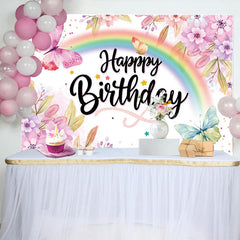 Lofaris Floral Rainbow Butterfly Happy Birthday Backdrop
