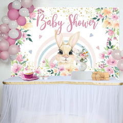Lofaris Floral Rainbow Hearts Bunny Baby Shower Backdrop