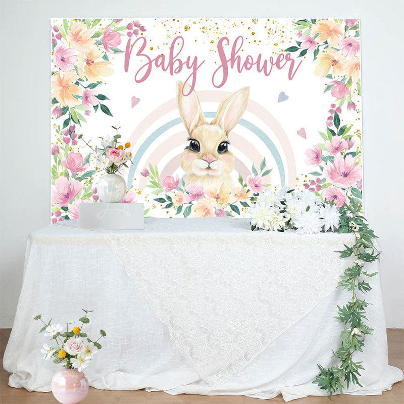 Lofaris Floral Rainbow Hearts Bunny Baby Shower Backdrop