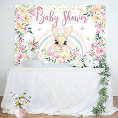 Lofaris Floral Rainbow Hearts Bunny Baby Shower Backdrop