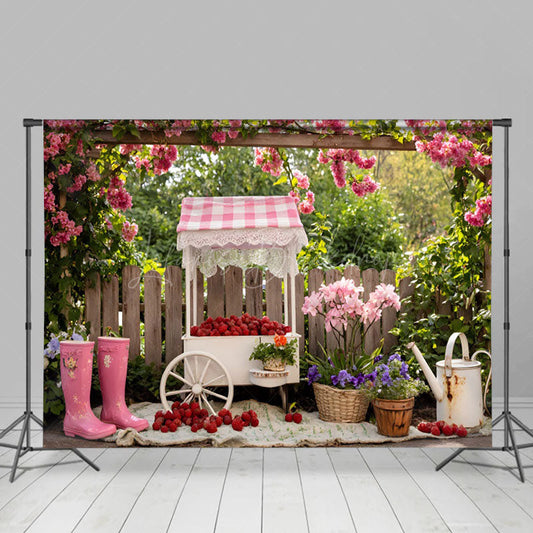 Lofaris Floral Raspberry Fruit Cart Photography Backdrop