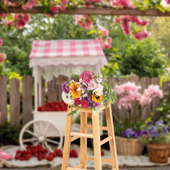 Lofaris Floral Raspberry Fruit Cart Photography Backdrop