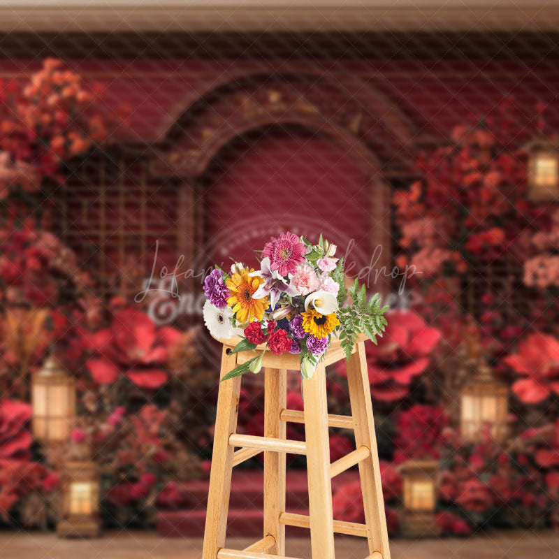 Lofaris Floral Red Chinese Style Sweet Wedding Photo Backdrop