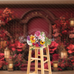 Lofaris Floral Red Chinese Style Sweet Wedding Photo Backdrop