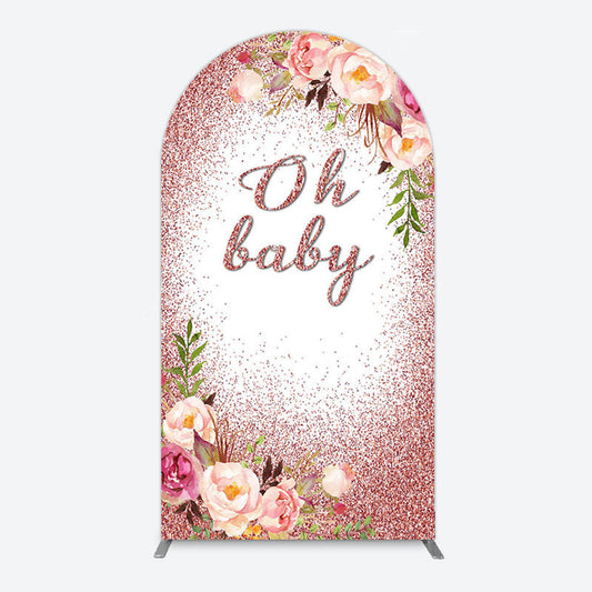 Lofaris Floral Rose Gold Glitter Arch Baby Shower Backdrop