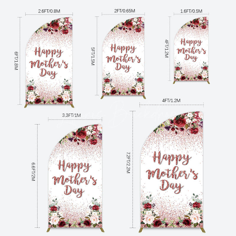Lofaris Floral Rose Gold Glitter Mothers Day Half Moon Arch Backdrop