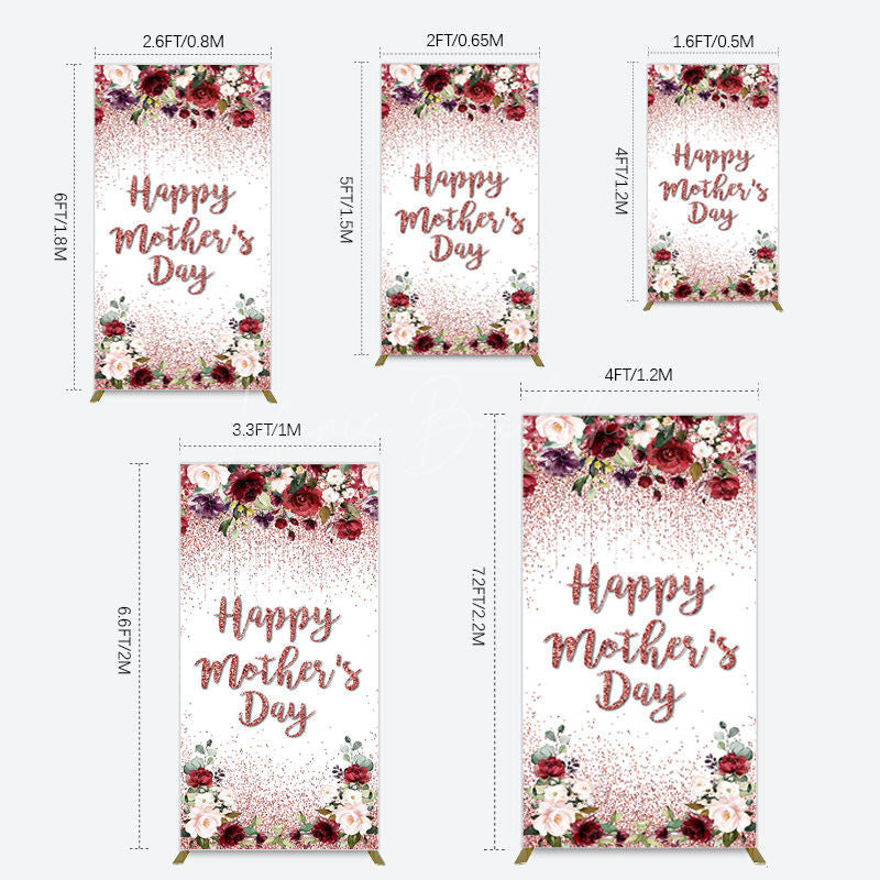 Lofaris Floral Rose Gold Glitter Mothers Day Rectangle Backdrop