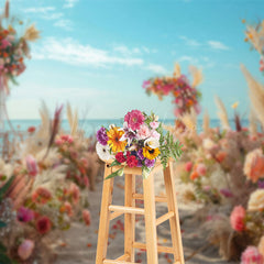 Lofaris Floral Sandy Beach Blue Sky Summer Wedding Backdrop