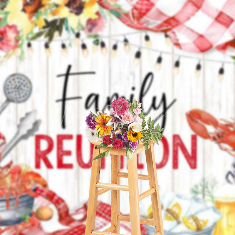 Lofaris Floral Seafood Beer Wood Grain Family Reunion Backdrop