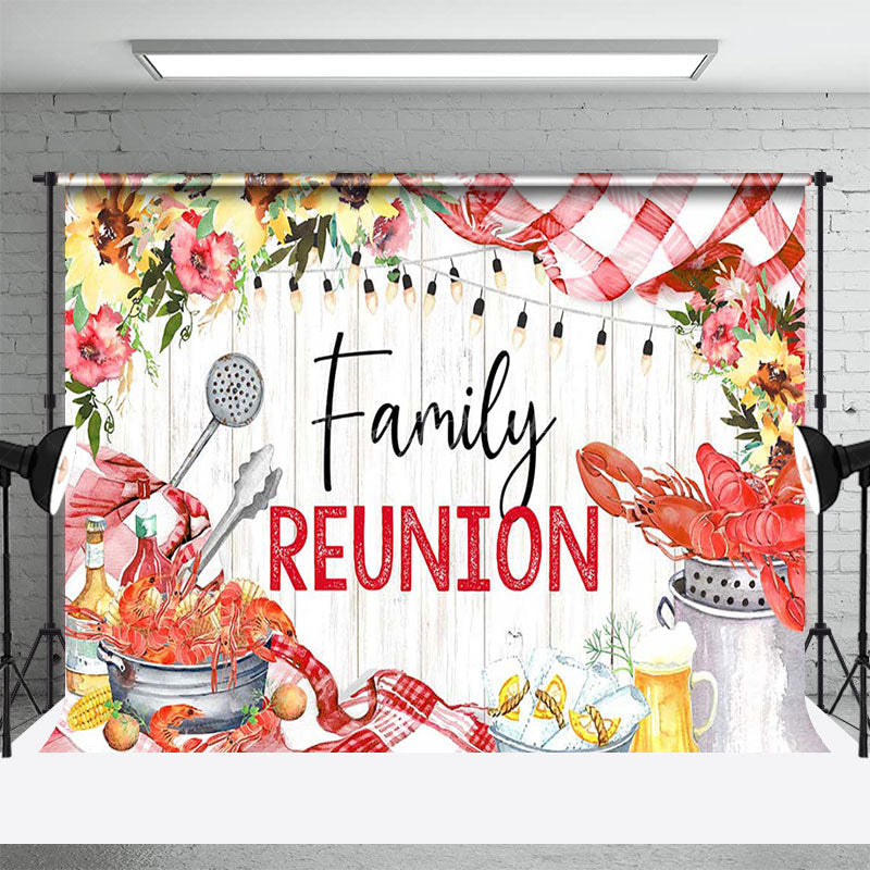 Lofaris Floral Seafood Beer Wood Grain Family Reunion Backdrop