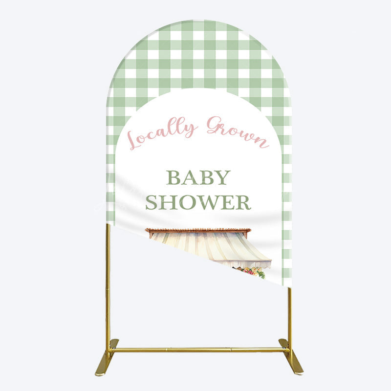 Lofaris Floral Shelf Locally Grown Green Plaid Arch Backdrop