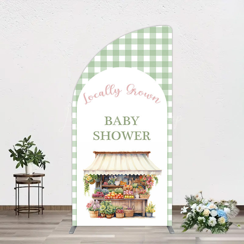 Lofaris Floral Shelf Locally Grown Green Plaid Half Moon Arch Backdrop