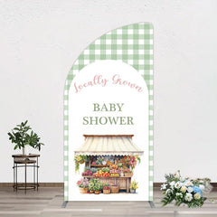 Lofaris Floral Shelf Locally Grown Green Plaid Half Moon Arch Backdrop