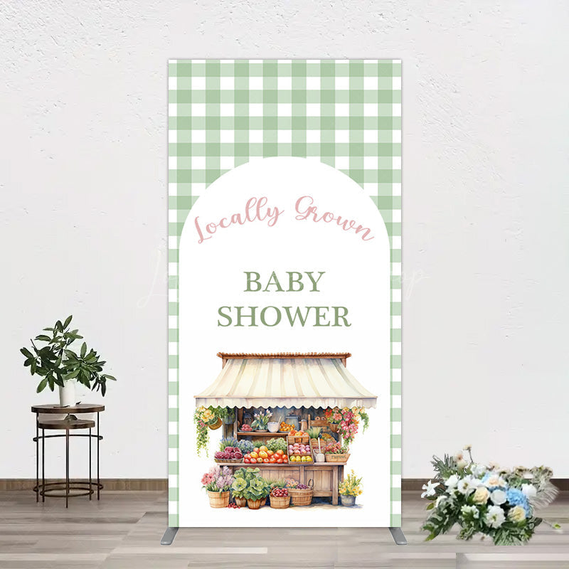 Lofaris Floral Shelf Locally Grown Green Plaid Rectangle Backdrop