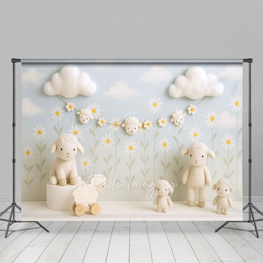 Lofaris Floral Sky Lambs Photography Cake Smash Backdrop