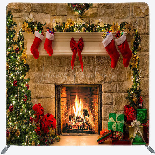 Lofaris Floral Socks Fireplace Christmas Pillow Case Backdrop