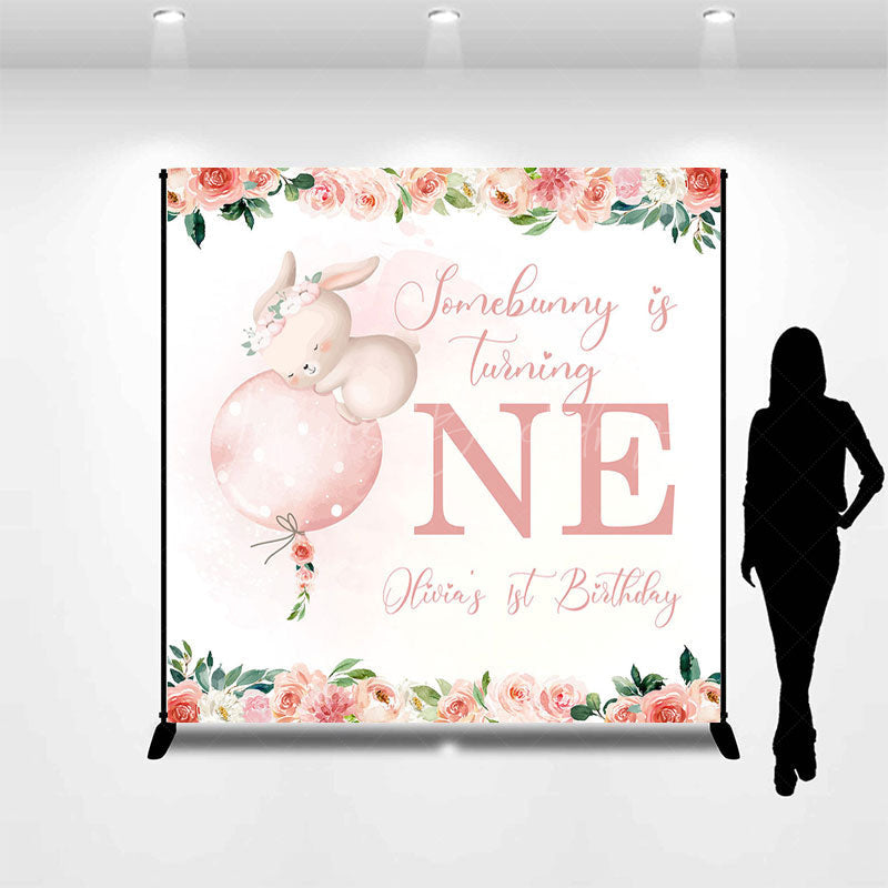 Lofaris Floral Somebunny Custom Name 1st Birthday Backdrop