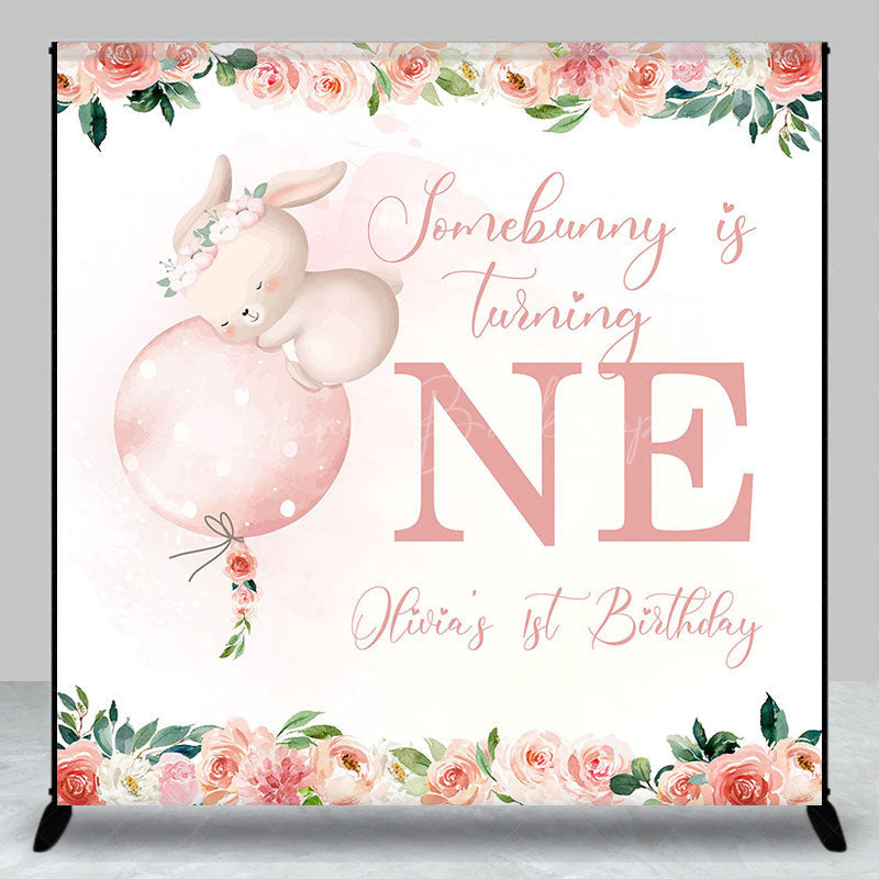 Lofaris Floral Somebunny Custom Name 1st Birthday Backdrop