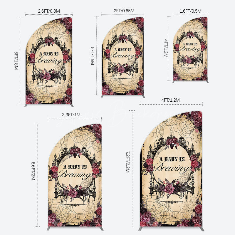 Lofaris Floral Spider Halloween Baby Shower Half Moon Arch Backdrop