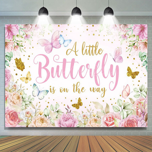 Lofaris Floral Spring Butterfly Glitter Baby Shower Backdrop