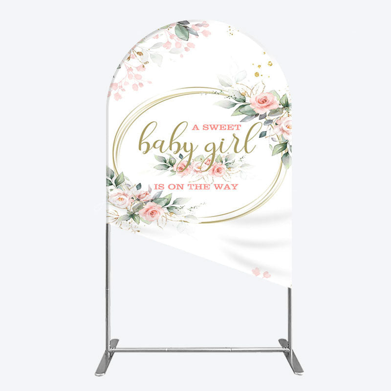 Lofaris Floral Spring Pink Girl Baby Shower Arch Backdrop