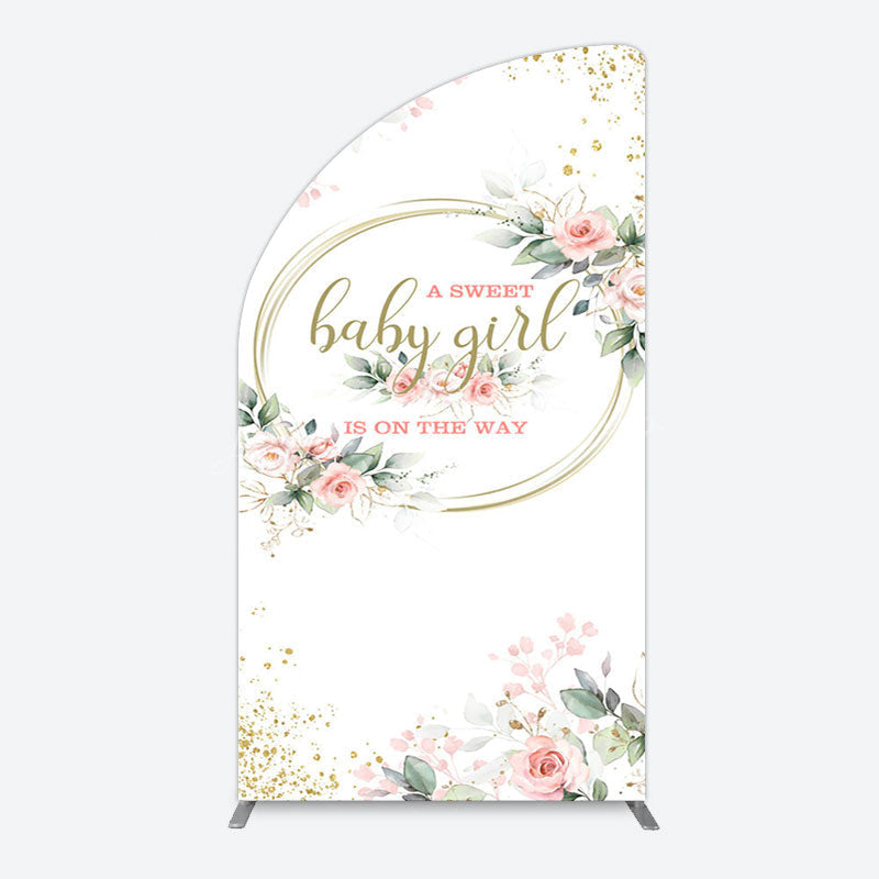Lofaris Floral Spring Pink Girl Baby Shower Half Moon Arch Backdrop
